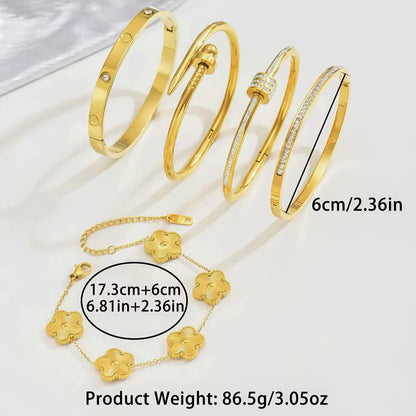 Europe and the United States hot stainless steel four-leaf clover lucky bracelet fashion women's nail bracelet gold bangles Jewellery Accessory