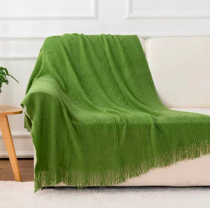 Battilo Christmas Plaid Throw Blanket for Bed Knit Throws With Tassel Sofa Blankets Green Lightweight Knitted Blanket Home Beddings