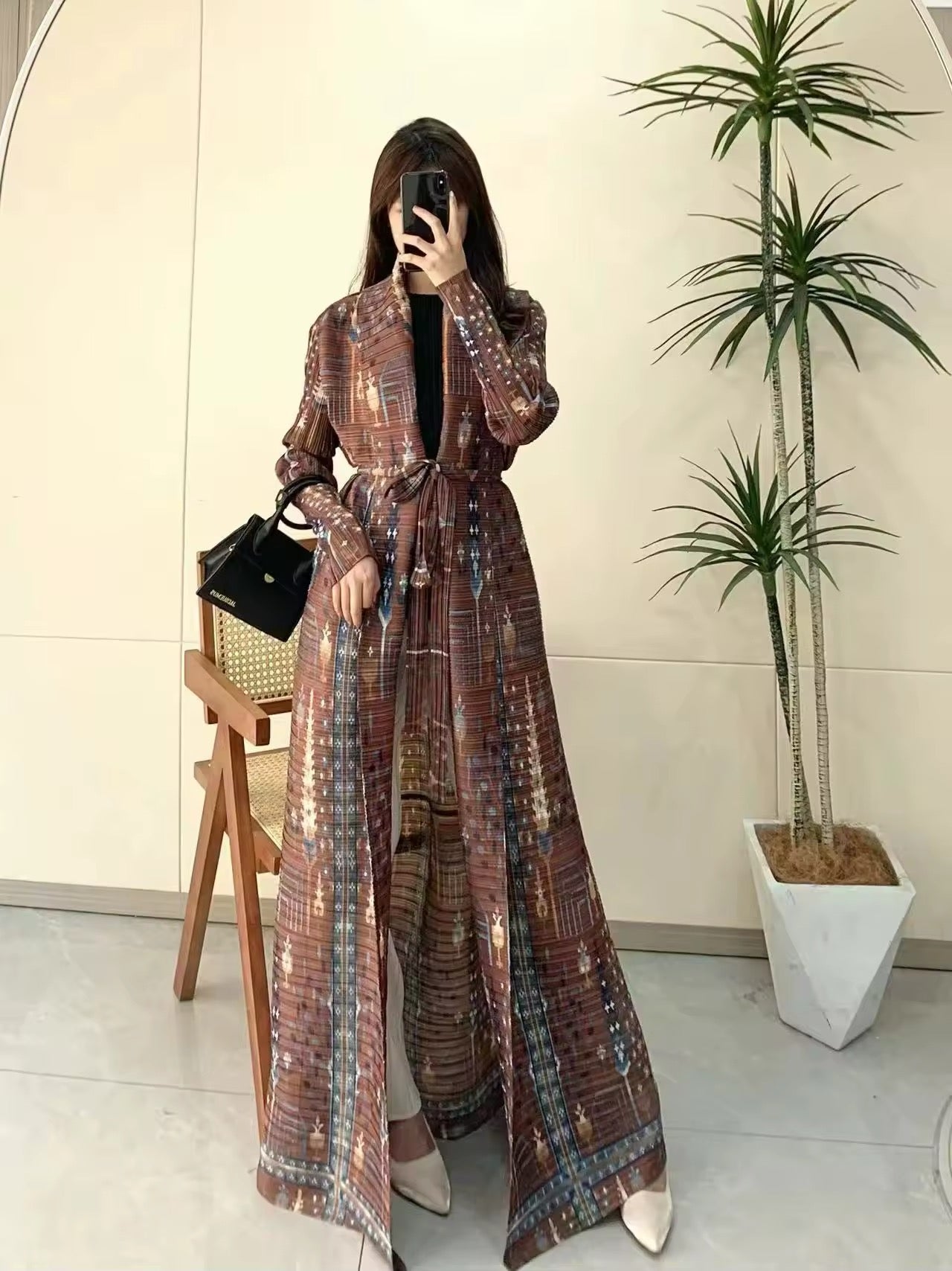 New Women Abaya Vintage Printed Design Lapel Long Sleeved Cardigan Loose Big Collar Tied Arabian Luxury Burqa  UK