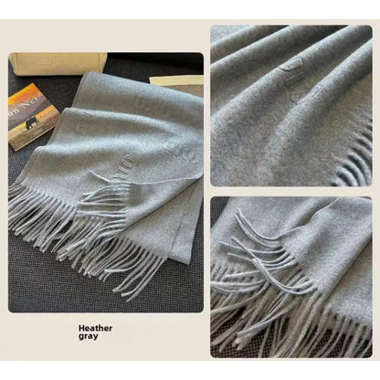 Fashion Design Blend Wool Scarf Women Embossed Simple Warm Muffler Female New Type Imitation Cashmere Thick Fringed Shawl Ladies Women Woollen