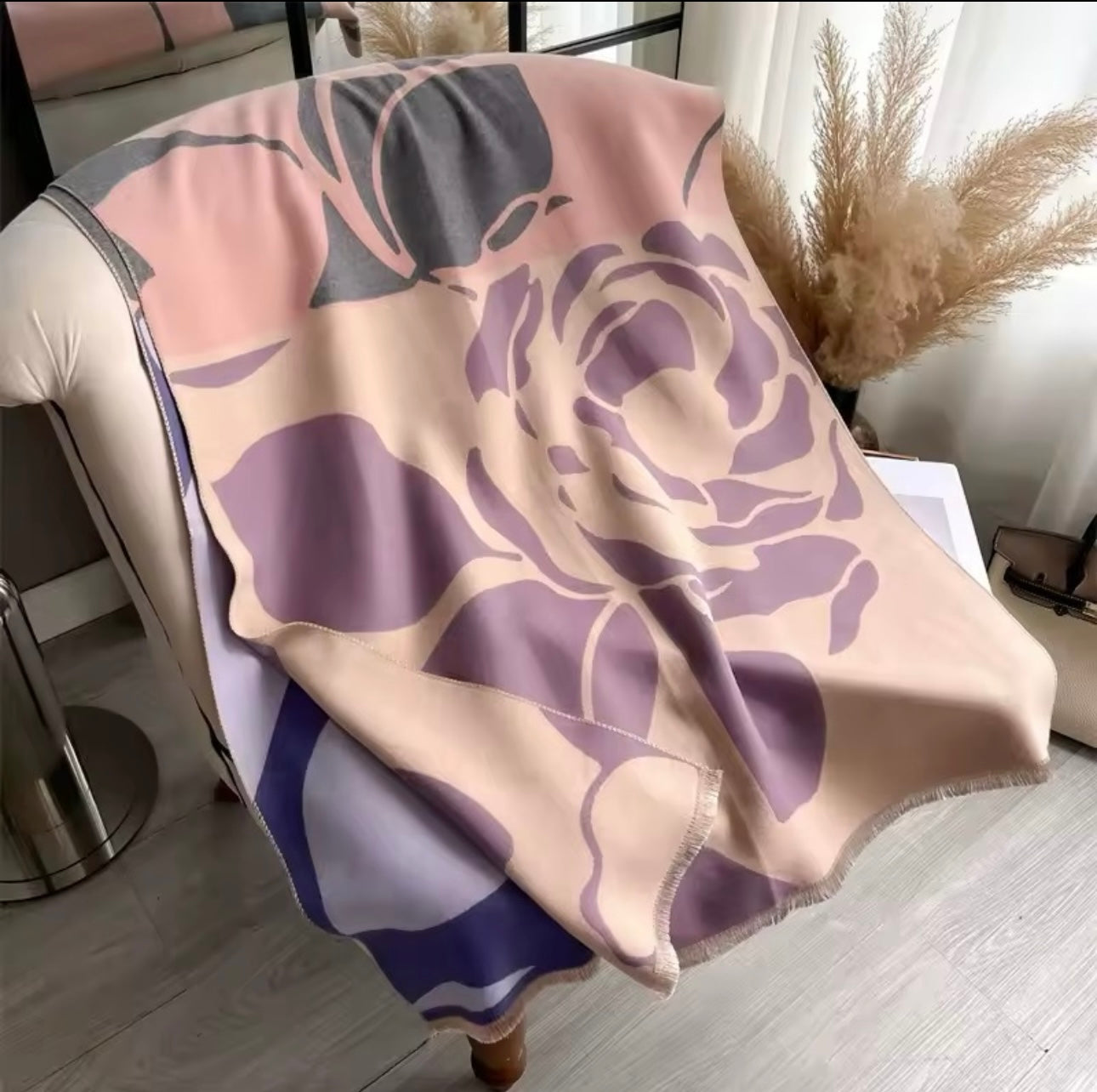 New Luxury Women Floral Cashmere Touch Flower Scarf - Warm Fringe Pashmina Shawl Bufanda UK