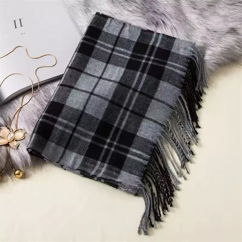 New Women Checked Pattern Cashmere Touch Scarf - Warm Fringe Pashmina Shawl Bufanda UK