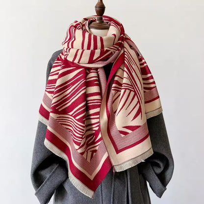 New Luxury Women Floral Cashmere Touch Leaves Print Scarf - Warm Fringe Pashmina Shawl Bufanda UK