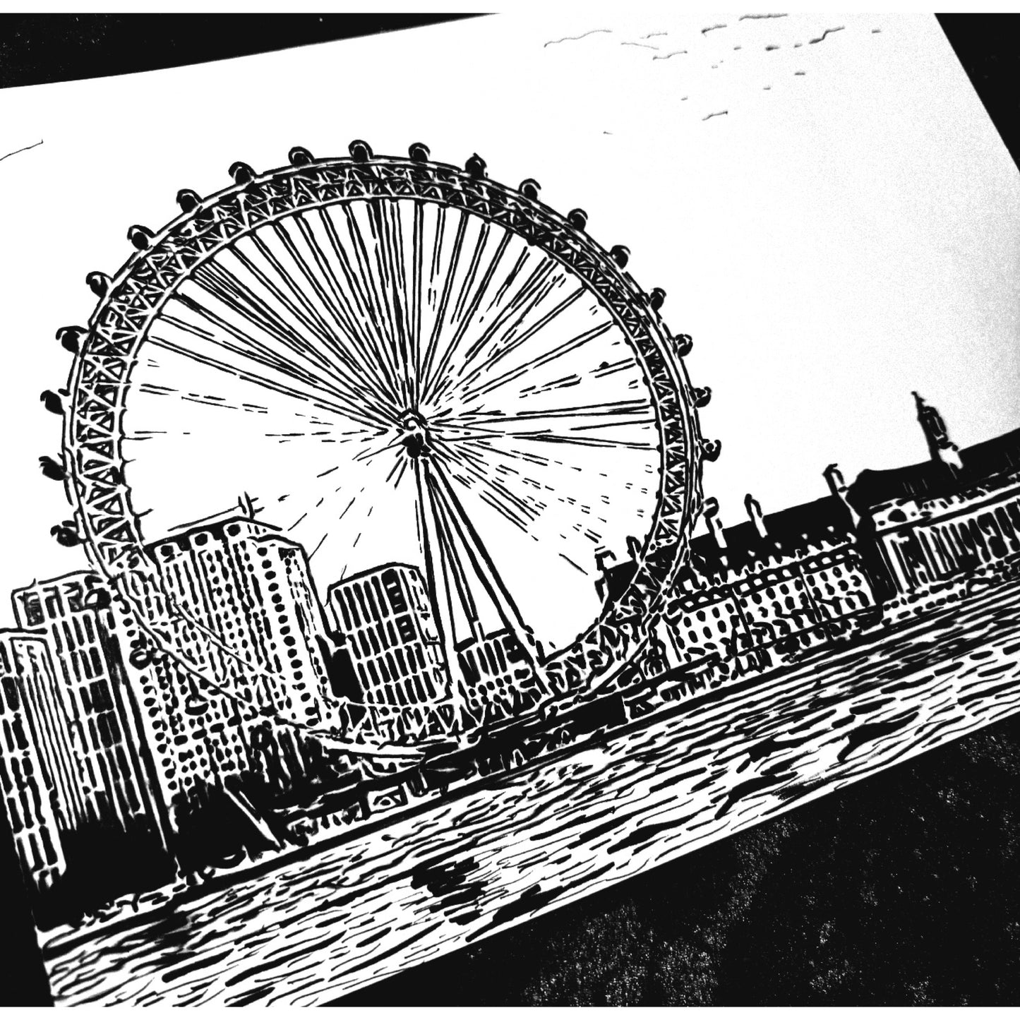 Original New Hand-Drawn London Eye Sketch on A4 or A4 Cartridge 130 gsm Paper (NO FRAME) - Limited Edition