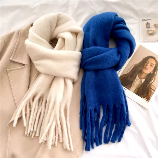 New Women Woollen Cashmere Touch Scarf for Women - Warm Fringe Pashmina Shawl Bufanda UK