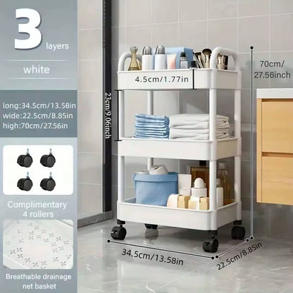 New Kitchen Home Refined Restroom Bedroom Baby Floor 3 Tier White Trolley Storage Rack - UK