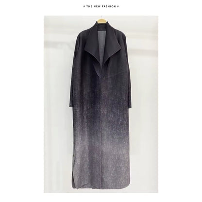 Fashion Pleated Ladies Long Coat Gradient Loose Button Split Design Trench Coat Women Abaya