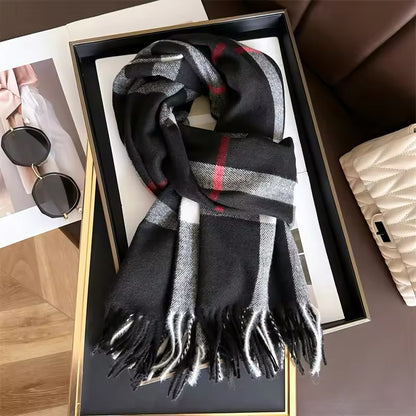 New Women Checked Pattern Cashmere Touch Scarf - Warm Fringe Pashmina Shawl Bufanda UK