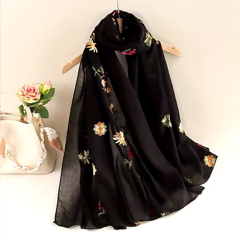 New Women Embroidered Scarf Elegant and Versatile for Women Embroidered Flower Long Summer Sunscreen Scarves Echarpe Shawl Large Wrap UK