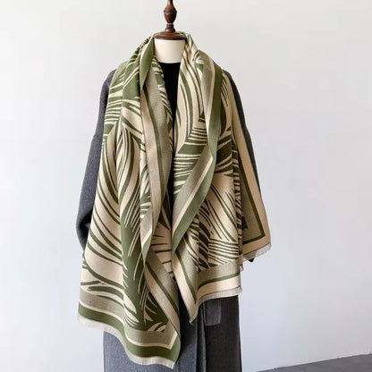 New Luxury Women Floral Cashmere Touch Leaves Print Scarf - Warm Fringe Pashmina Shawl Bufanda UK