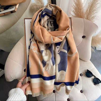 New Luxury Women Limited Edition Horse Design Cashmere Touch Scarf - Warm Fringe Pashmina Shawl Bufanda UK