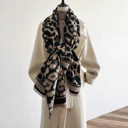 New Scarf Leopard Print Scarf Thickened Animal Cheetah Print Warm Cashmere Double Sided Scarves Luxury Pashmina Viscose Wool Fashion Shawl Women Allure UK