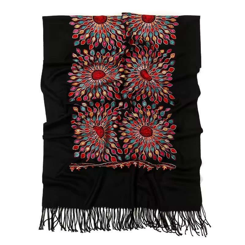 New Women Embroidered Scarf Elegant and Versatile for Women Floral Long Scarves Echarpe Shawl Large Wrap UK