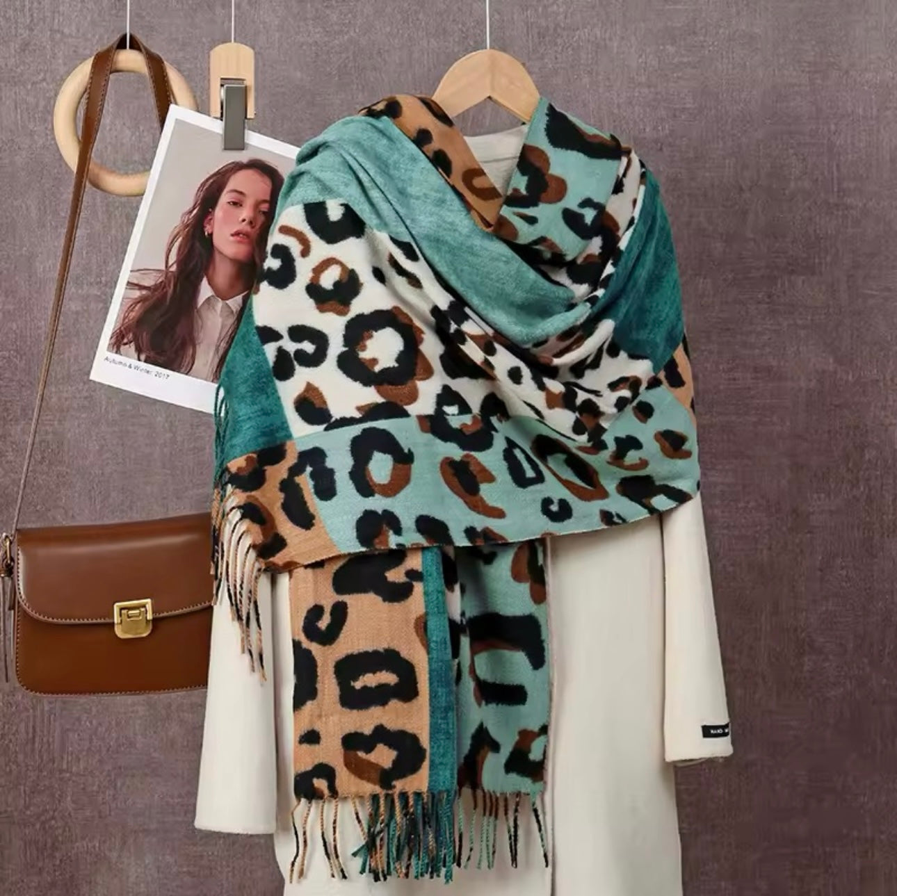 New Leopard Print Scarf Thickened Animal Cheetah Print Warm Cashmere Double Sided Scarves Luxury Pashmina Viscose Wool Fashion Shawl Women Allure UK