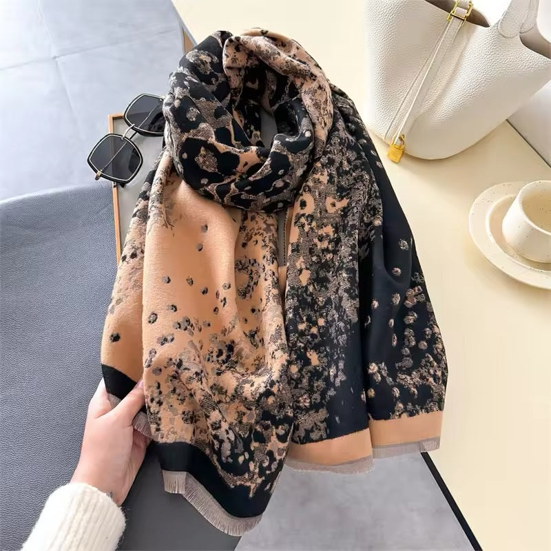 New Scarf Leopard Print Scarf Thickened Animal Print Warm Cashmere Double Sided Scarves Luxury Pashmina Viscose Wool Fashion Shawl Women Allure UK