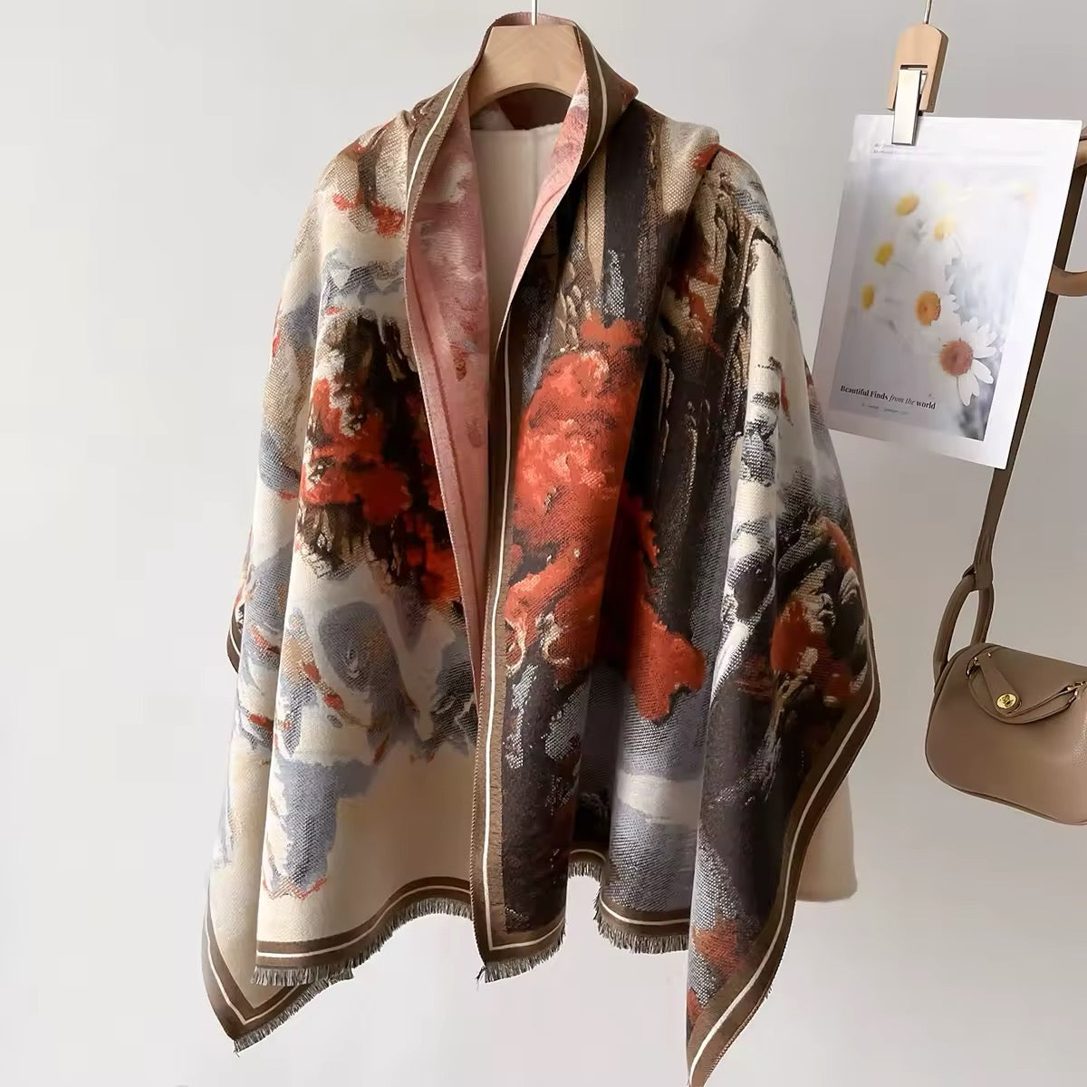 New Luxury Women Floral Double Sided Cashmere Touch Scarf - Warm Fringe Pashmina Shawl Bufanda UK