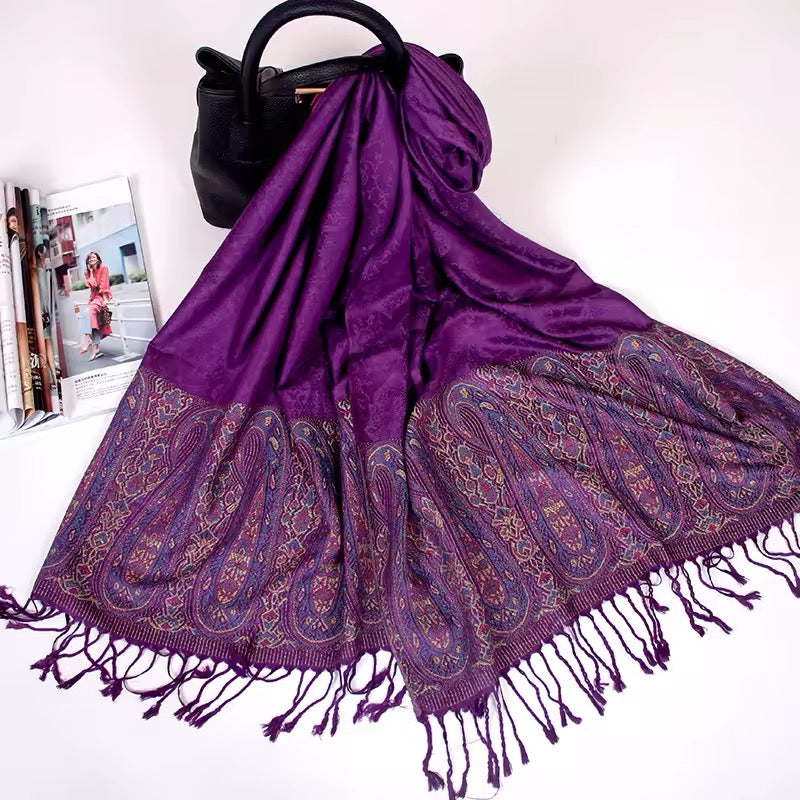 New Luxury Women Classic Design Cashmere Touch Scarf - Warm Fringe Pashmina Shawl Bufanda UK