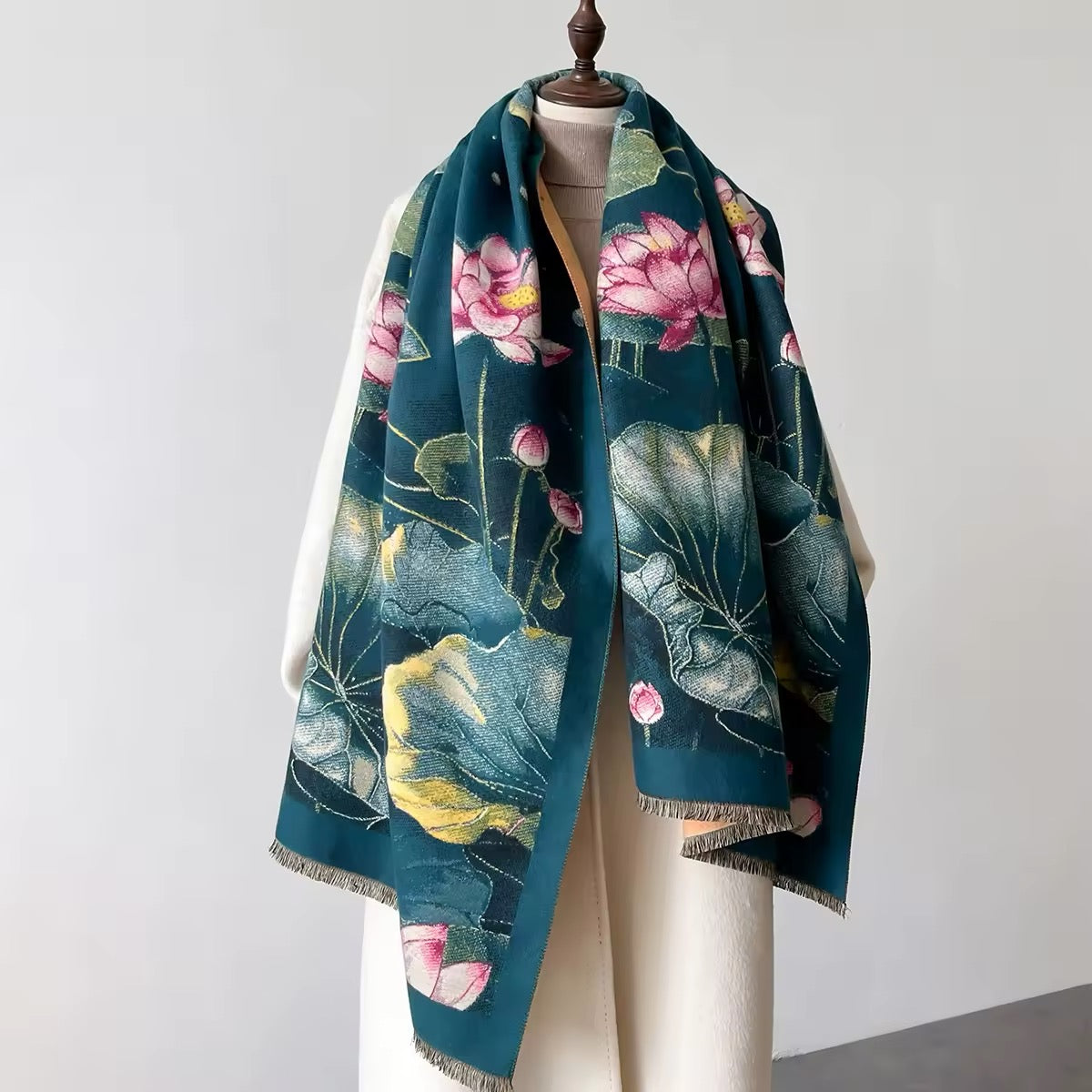 New Luxury Women Floral Double Sided Cashmere Touch Scarf - Warm Fringe Pashmina Shawl Bufanda UK