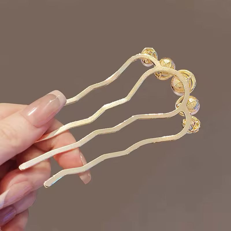 Head Accessory Fashion Metal U-Shaped Hair Stick for Girls Simple Pearl Hair Clip Pins Bun Maker Hairstyle Tools Hair Accessories