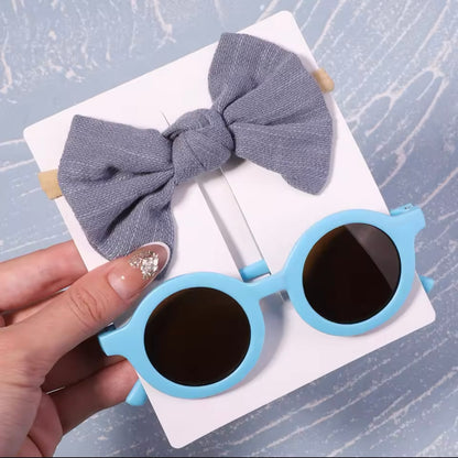 New 2Pcs/Pack Vintage Kids Bows Headband Round Sunglasses Children Sun Glasses Protection Glasses Baby Hair Kids Accessories UK