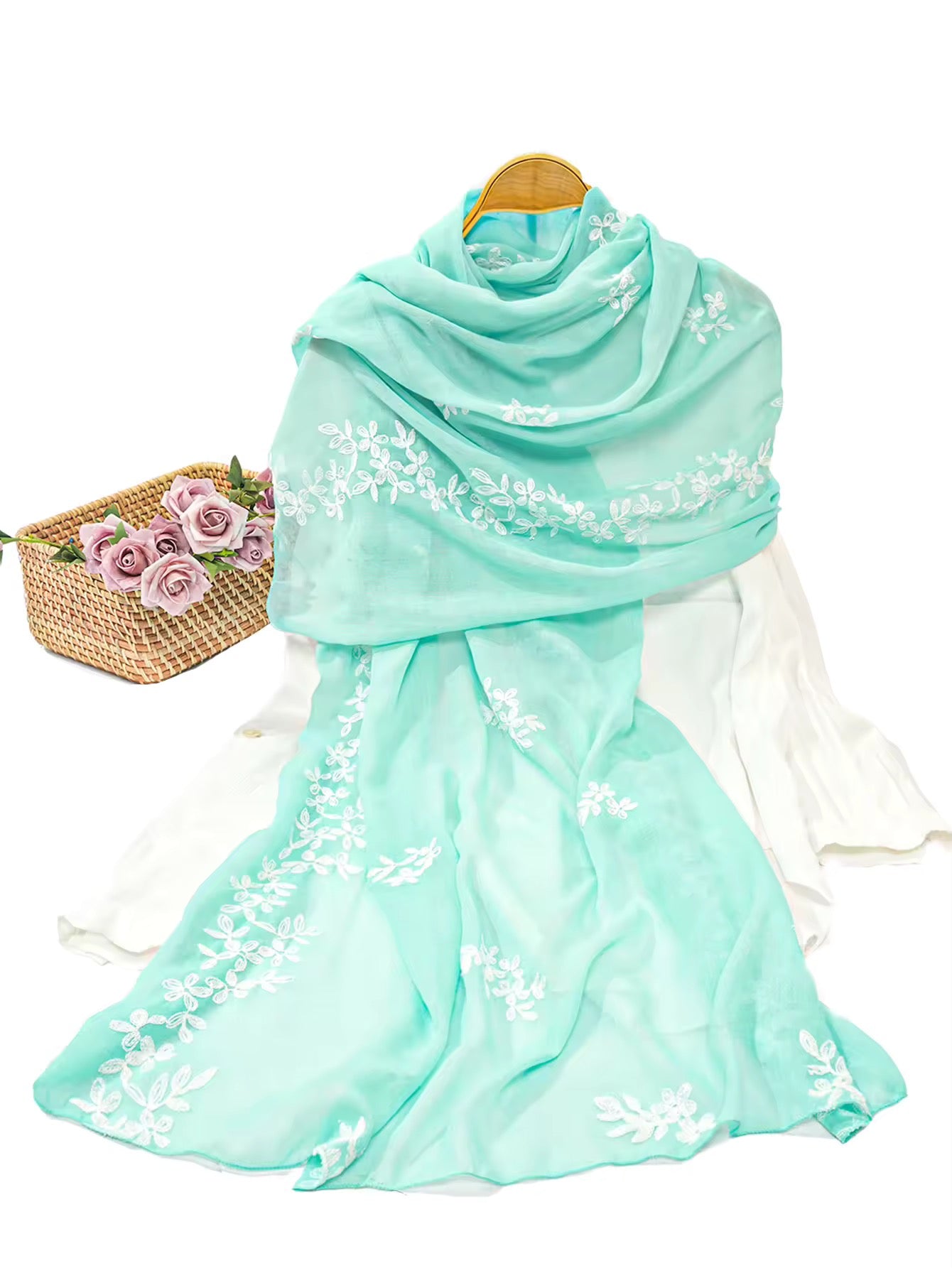 New Women Embroidered Scarf Elegant and Versatile for Women Embroidered Flower Long Summer Sunscreen Scarves Echarpe Shawl Large Wrap UK