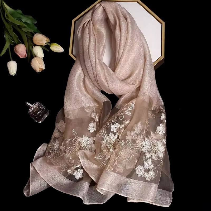 New Women Silk Satin Scarf Luxury Hijab Women Soft Embroidered Scarves Echarpe Shawl Large Wrap UK