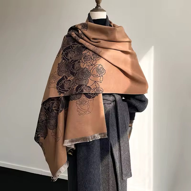 New Luxury Women Floral Cashmere Touch Flower Scarf - Warm Fringe Pashmina Shawl Bufanda UK