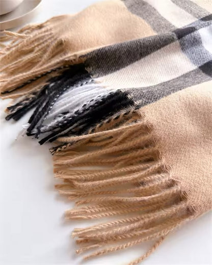 New Women Checked Pattern Cashmere Touch Scarf - Warm Fringe Pashmina Shawl Bufanda UK