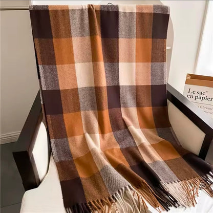 New Women Checked Pattern Cashmere Touch Scarf - Warm Fringe Pashmina Shawl Bufanda UK