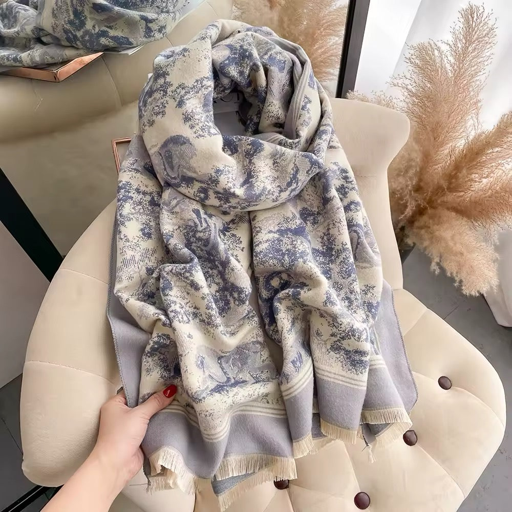 New Scarf Thickened Animal Forest & Women Floral Print Warm Cashmere Double Sided Scarves Luxury Pashmina Viscose Wool Fashion Shawl Women Allure UK