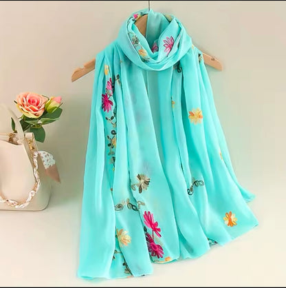 New Women Embroidered Scarf Elegant and Versatile for Women Embroidered Flower Long Summer Sunscreen Scarves Echarpe Shawl Large Wrap UK