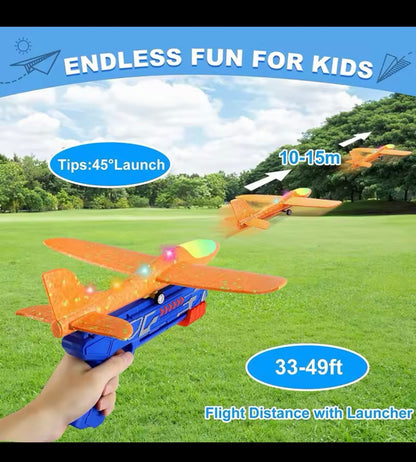 Kids Airplane Launcher Toys 12.2'' LED Foam Glider Catapult Gun Plane Toy for Boys Outdoor Flying Toys Birthday Gifts for Boys Kids Toys