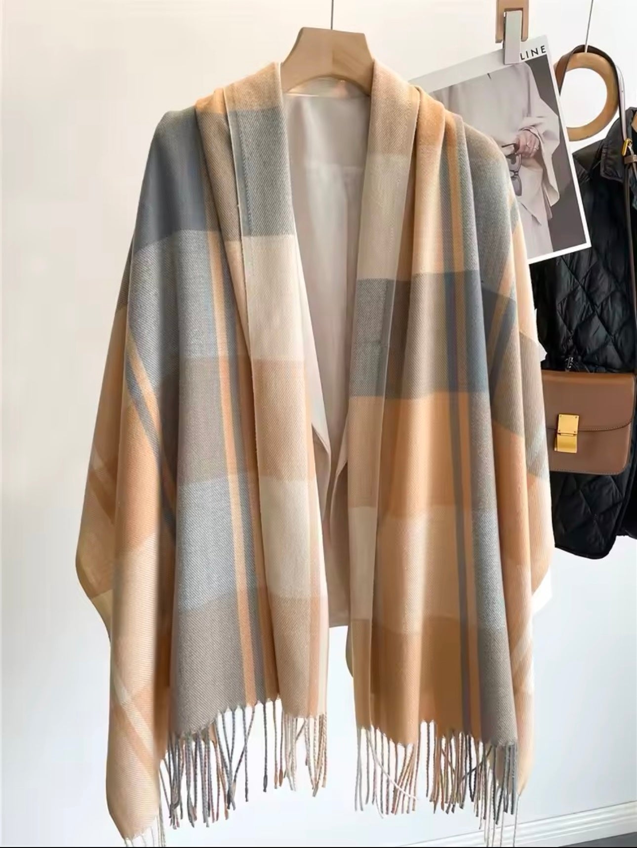 New Women Checked Pattern Cashmere Touch Scarf - Warm Fringe Pashmina Shawl Bufanda UK