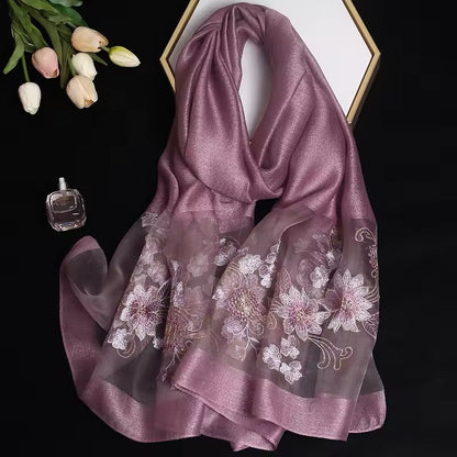 New Women Silk Satin Scarf Luxury Hijab Women Soft Embroidered Scarves Echarpe Shawl Large Wrap UK