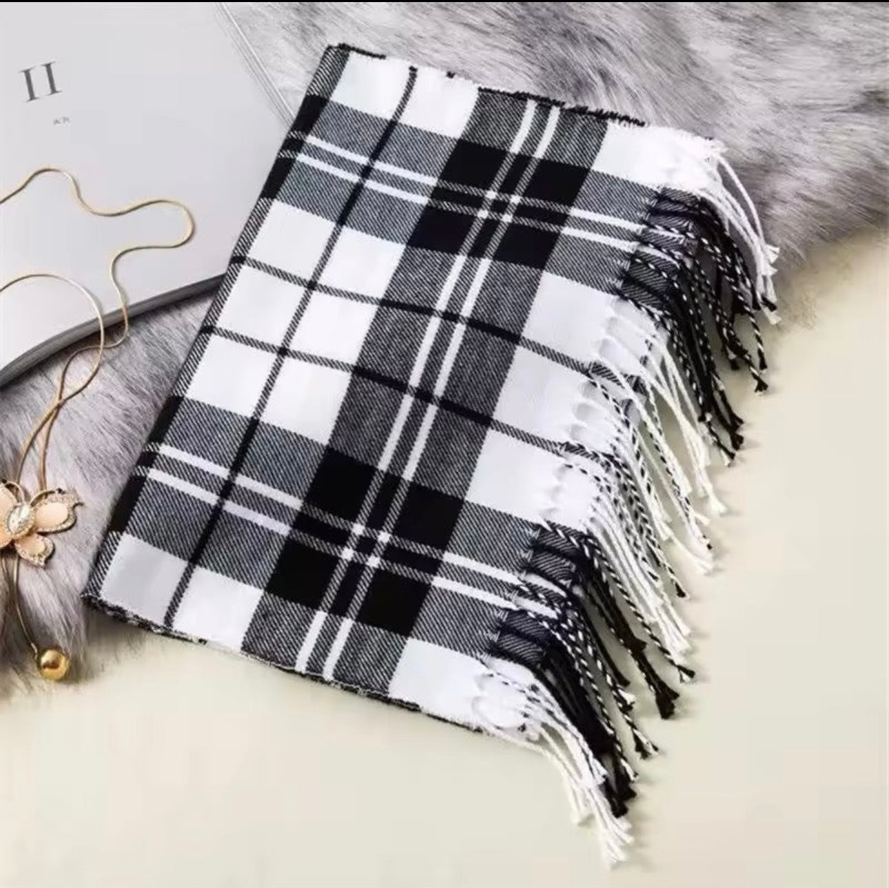 New Women Checked Pattern Cashmere Touch Scarf - Warm Fringe Pashmina Shawl Bufanda UK