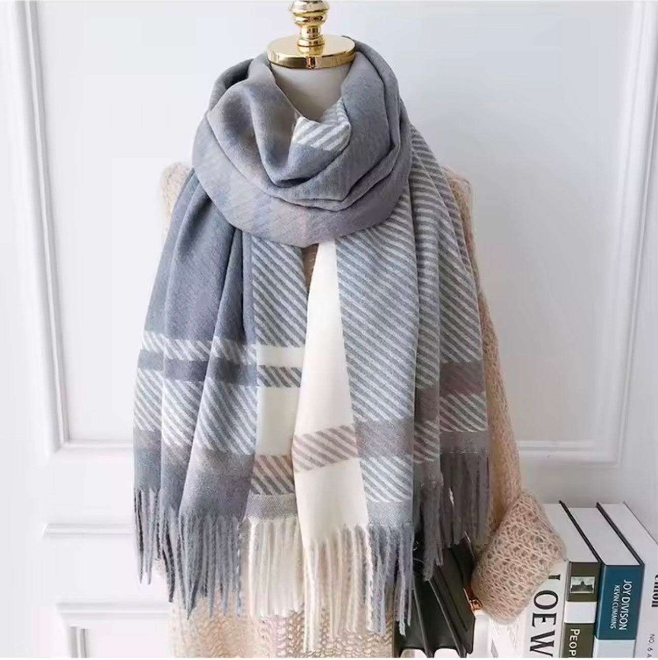 New Women Checked Pattern Cashmere Touch Scarf - Warm Fringe Pashmina Shawl Bufanda UK