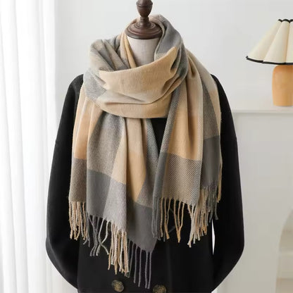 New Women Checked Pattern Cashmere Touch Scarf - Warm Fringe Pashmina Shawl Bufanda UK