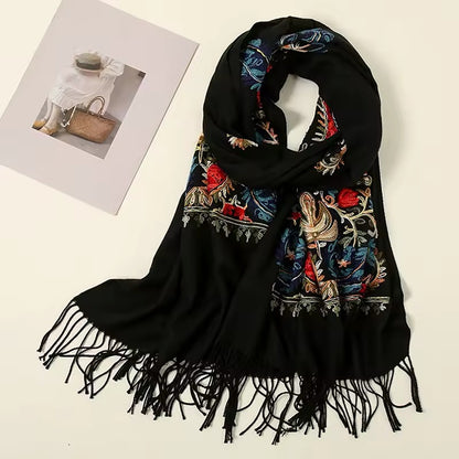 New Women Embroidered Scarf Elegant and Versatile for Women Floral Long Scarves Echarpe Shawl Large Wrap UK