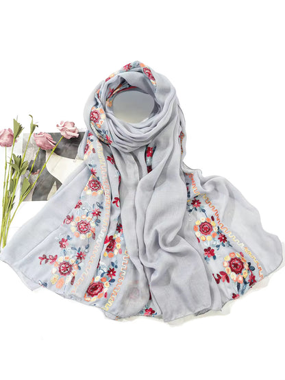 New Women Embroidered Scarf Elegant and Versatile for Women Embroidered Flower Long Summer Sunscreen Scarves Echarpe Shawl Large Wrap UK