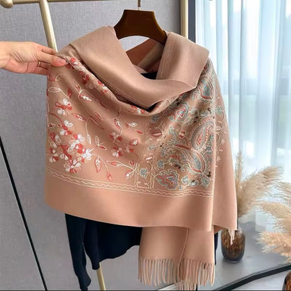 New Women Embroidered Scarf Elegant and Versatile for Women Floral Long Scarves Echarpe Shawl Large Wrap UK