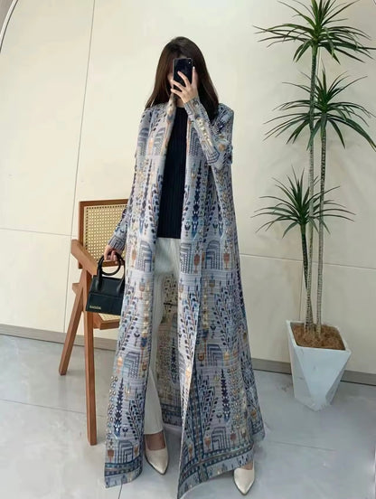 New Women Abaya Vintage Printed Design Lapel Long Sleeved Cardigan Loose Big Collar Tied Arabian Luxury Burqa  UK