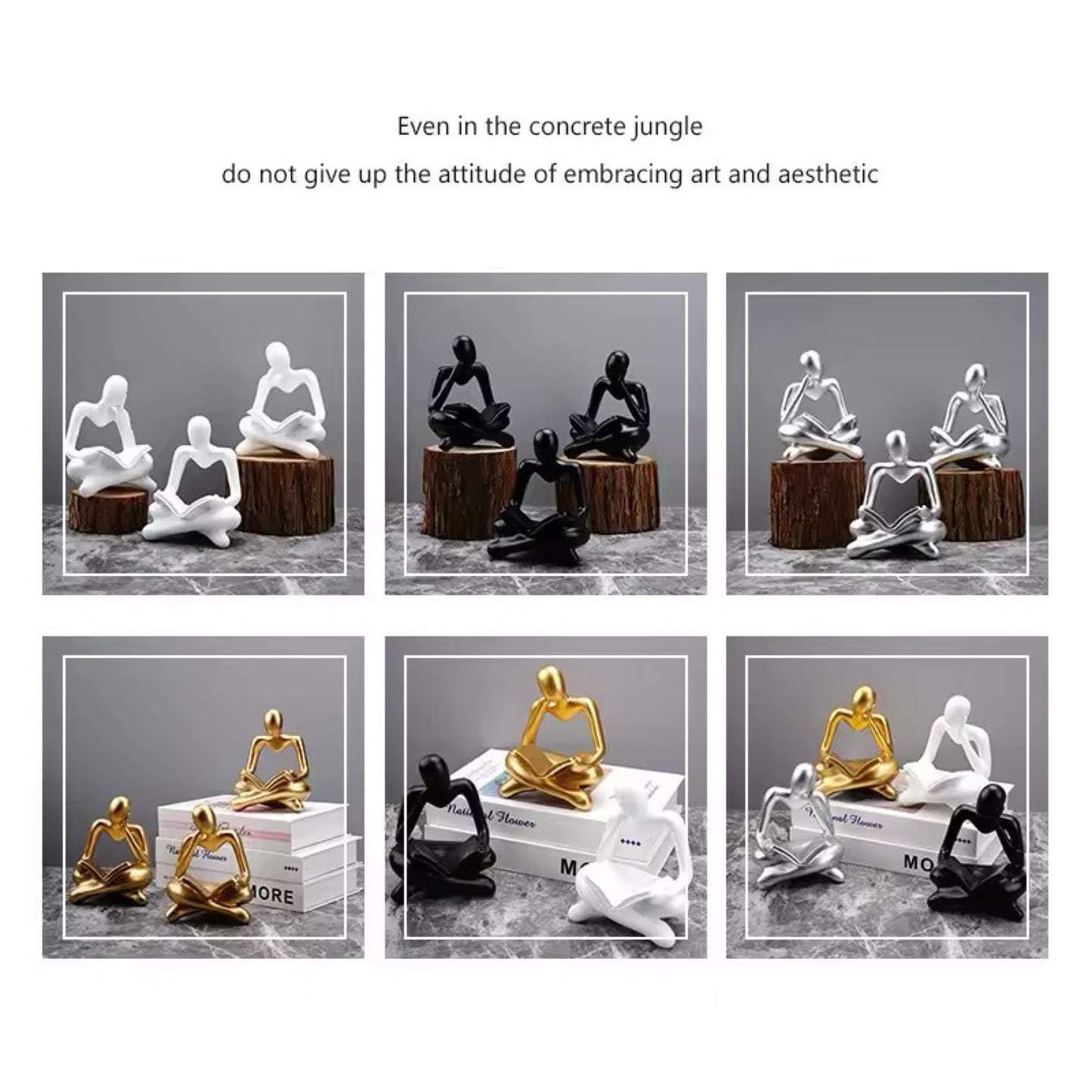 Resin European Abstract Reading Character Figurines Sculpture Thinker Statue Home Office Study Room Desktop Home Decor