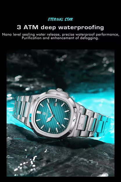 New POEDAGAR Luxury Watch Business Waterproof Male Clock Luminous Date Stainless Steel Square Quartz Male Watch