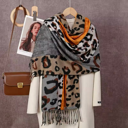 New Leopard Print Scarf Thickened Animal Cheetah Print Warm Cashmere Double Sided Scarves Luxury Pashmina Viscose Wool Fashion Shawl Women Allure UK