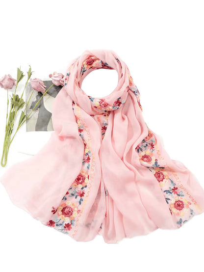 New Women Embroidered Scarf Elegant and Versatile for Women Embroidered Flower Long Summer Sunscreen Scarves Echarpe Shawl Large Wrap UK