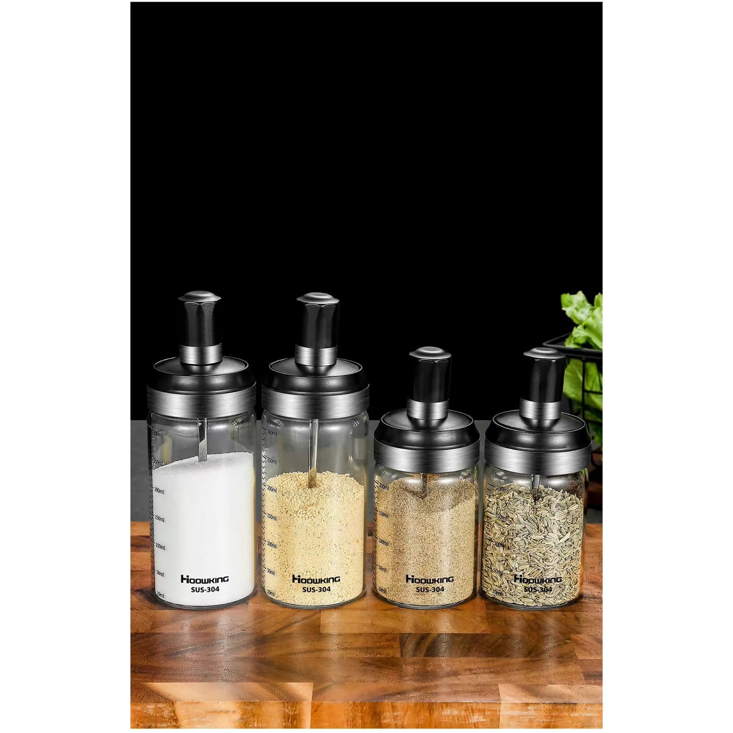 1pc Spice Jar Organizer Accessory Sugar Bowl Salt Shaker Seasoning Container Boxes With Spoons Storage Supplies Spice Boxes Kitchen Home