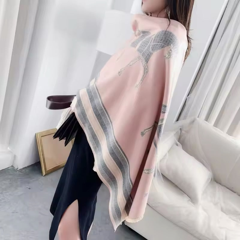 New Luxury Women Limited Edition Horse Design Cashmere Touch Scarf - Warm Fringe Pashmina Shawl Bufanda UK