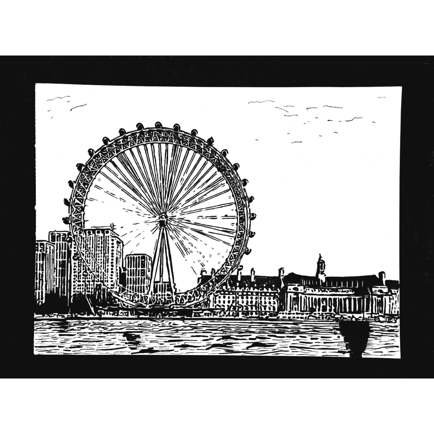 Original New Hand-Drawn London Eye Sketch on A4 or A4 Cartridge 130 gsm Paper (NO FRAME) - Limited Edition