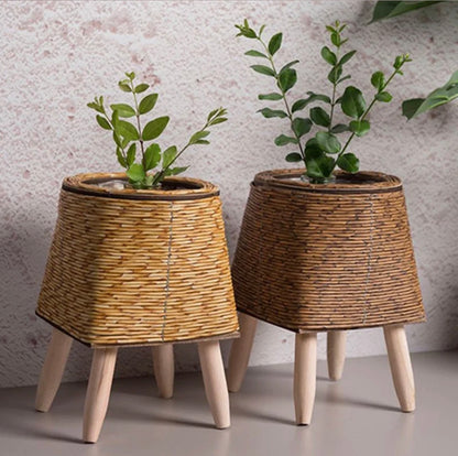 Nordic Imitation Rattan Flower Pot Hand Woven Flower Shelf Planters Plant Stand Holder Basket Garden Home Decor Home Storage Basket