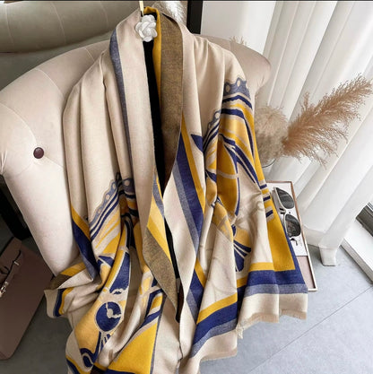 New Luxury Women Limited Edition Horse Design Cashmere Touch Scarf - Warm Fringe Pashmina Shawl Bufanda UK